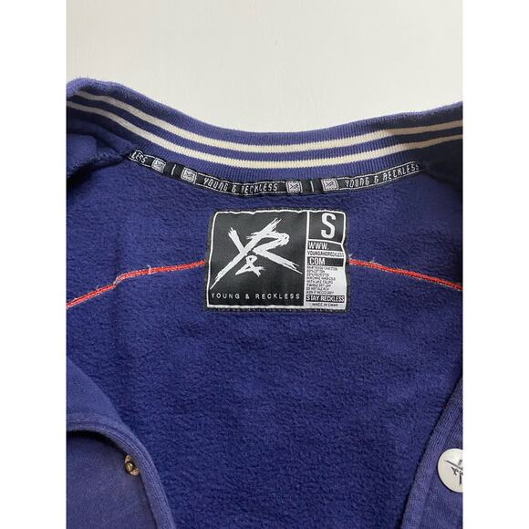 Young & Reckless Cult 1986 Blue Gray Varsity Bomber Jacket Mens Small Y&R - Picture 9 of 9